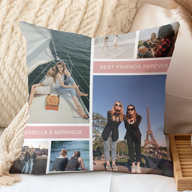 Coussin Best Friends Besties 6 Photo Collage (Best Friends Forever Photo Collage Throw Pillow by MINTIC DESIGN STUDIO)