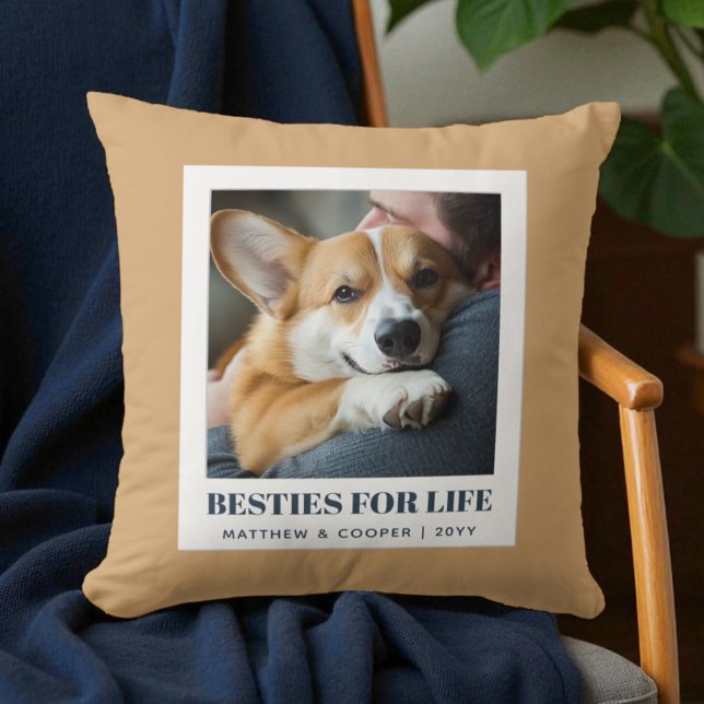 Coussin Best Friends Modern Brown Chien Papa Animal de com (Best Friends Modern Brown Dog Dad Pet Photo Throw Pillow)