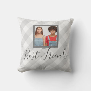 Coussin Best Friends Photo Grey Plaid
