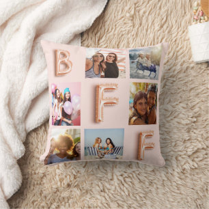 Coussin Best Friends rose or blush photo collage BFF