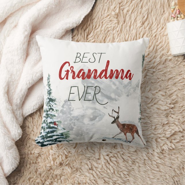 Coussin Best Grandma Ever Rustic Deer Winter Scene Photo (Couverture)