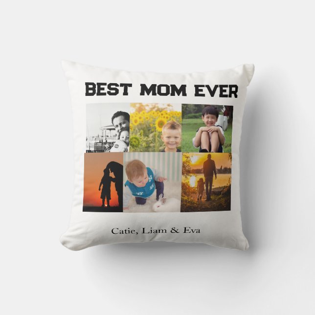 Coussin Best Mom Ever Customizable name and images (Recto)