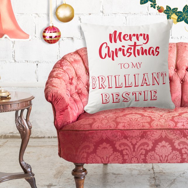 Coussin Bestie brillant Meilleur Ami Cadeau Joyeux Noël (Say Merry Christmas to your brilliant best friend, with this red and white festive cushion.)