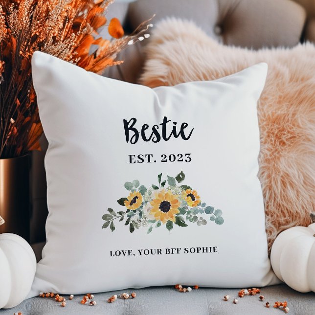 Coussin Bestie | Jolie tournesol rustique et noms (A pretty, rustic pillow keepsake for your bestie)