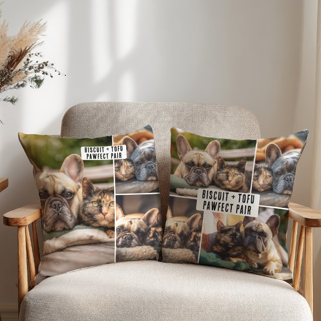 Coussin Besties Animaux de compagnie Ami Chien Chat Maman  (Besties Pet Friend Dog Cat Mom BFF 7 photo collage Throw Pillow)