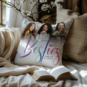 Coussin Besties arc‑en‑ciel personnalisés, photo et texte
