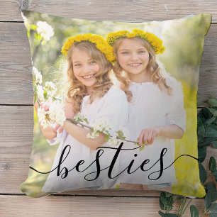 Coussin Besties Black Script Overlay 2 photo personnalisé