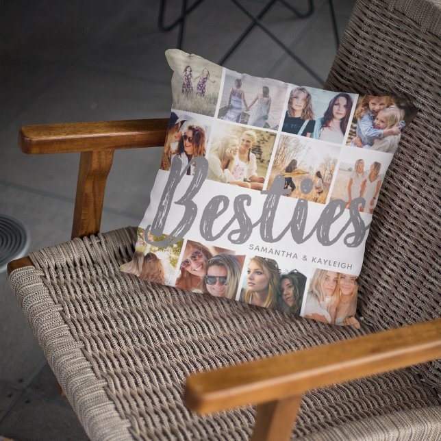 Coussin BESTIES, Collage de photos et noms | BFF (Créateur téléchargé)