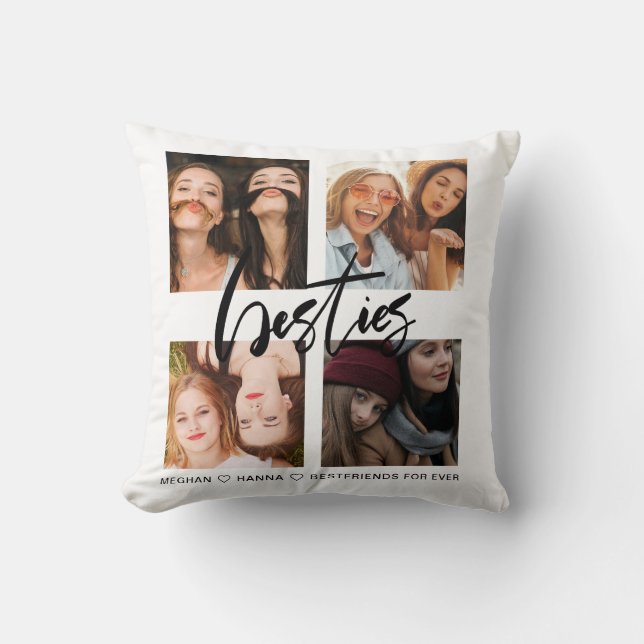 Coussin Besties noir photo collage meilleurs amis (Recto)