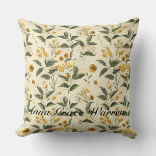 Coussin Beurre Jaune Antique Vieux Motif botanique 2