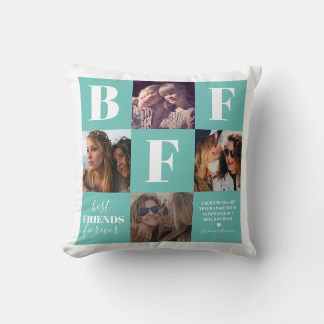 Coussin BFF Besties Photo Collage Turquoise (Recto)