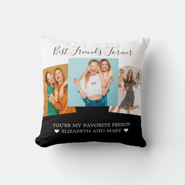 Coussin BFF Photo Collage Best Friends Personnalisé Black (Recto)