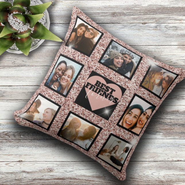 Coussin BFF photo Collage Rose Gold Parties scintillant Co (Créateur téléchargé)