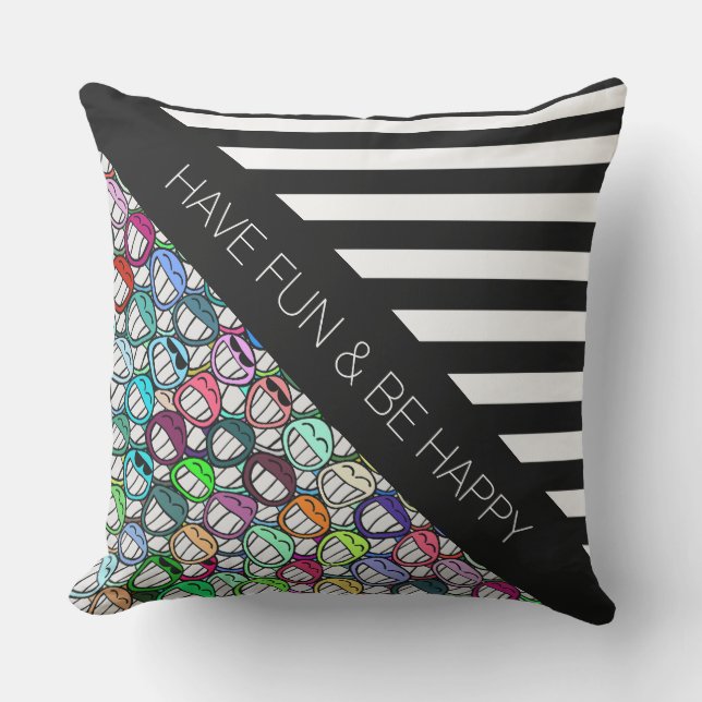 Coussin BG Stripes Motif large noir + groupe cool (Recto)