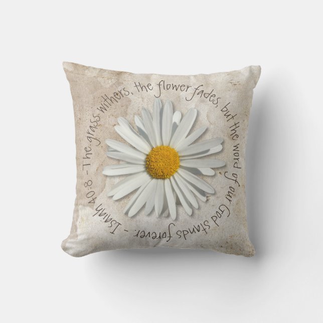 Coussin Bible Verse Daisy Fleur - Chrétien - Ésaïe 40:8 (Recto)