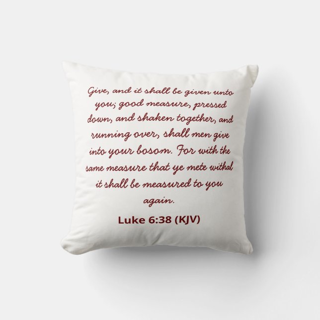 Coussin Bible Verse Luke 6:38 (KJV) Typographie de Noël (Recto)