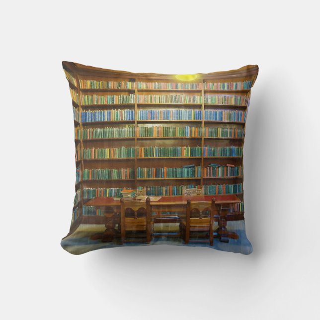 Coussin Bibliothèque Books In Library Water Color, (Recto)