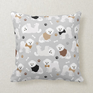 Coussin Bichon Frise Bones and Paws Grey