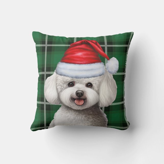 Coussin Bichon Frise Chien et Green Holiday Plaid Noël (Verso)
