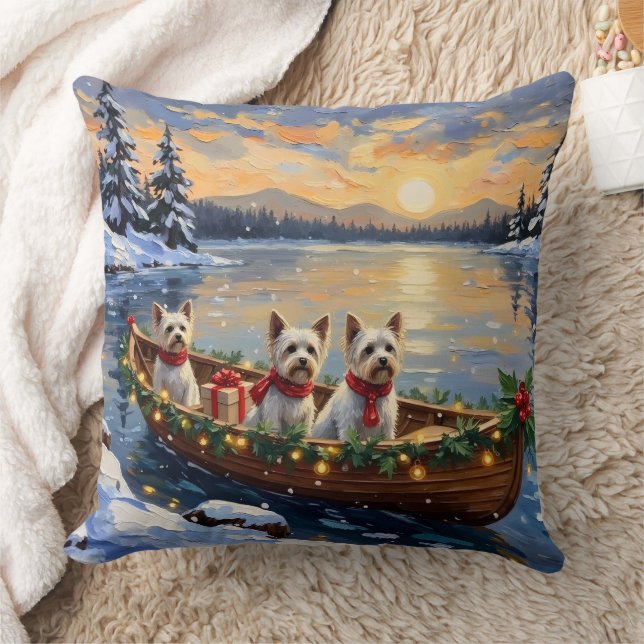 Coussin Bichon Frise Christmas Boat Holiday (Couverture)