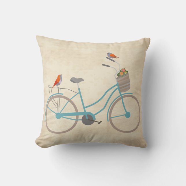 Coussin Bicyclette avec des oiseaux (Recto)