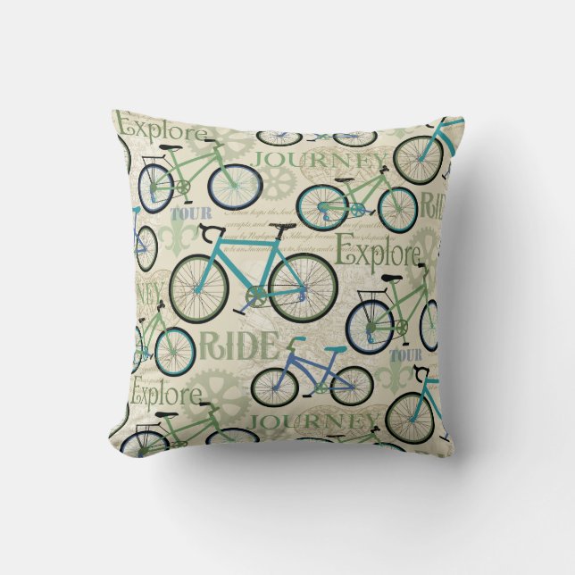 Coussin Bicyclette Voyage bleu (Recto)