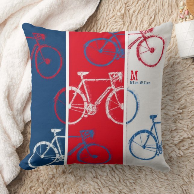 Coussin Bicyclettes rouges et bleues, graphiques et cool (Couverture)