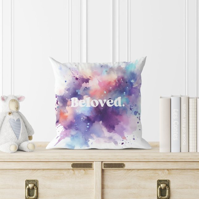 Coussin Bien-aimé. Aquarelle Couleur Couleur Couleur Coule (Beloved. Watercolor Colorful Splashes Throw Pillow)