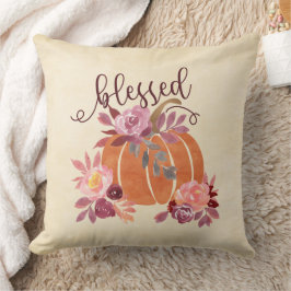 Coussin Bienheureux - Citrouille d'automne avec fleurs ros