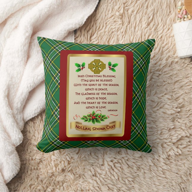 Coussin Bienheureux Noël irlandais avec Tartan national ir (Couverture)