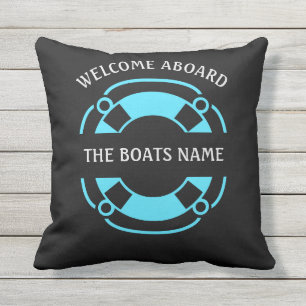 Coussin Bienvenue à bord avec le nom de bateau personnalis