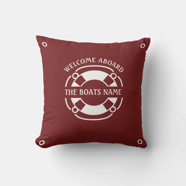 Coussin Bienvenue à bord des bateaux Nom Nautique Blanc fo (Recto)