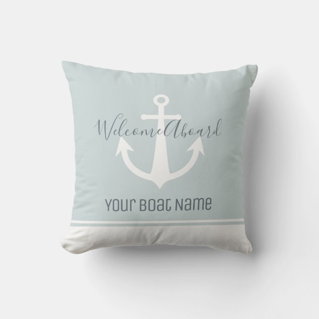 Coussin Bienvenue à bord du bateau Nom Ancre Symbole nauti (Recto)
