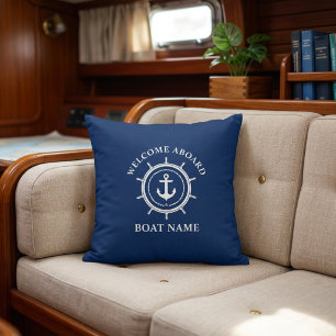 Coussin Bienvenue à bord nom du bateau ancre corde gouvern