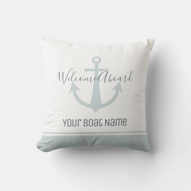 Coussin Bienvenue à bord Nom du bateau Ancre nautique (Recto)