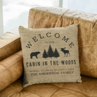 Coussin Bienvenue à Famille Nom de Campagne Rustique
