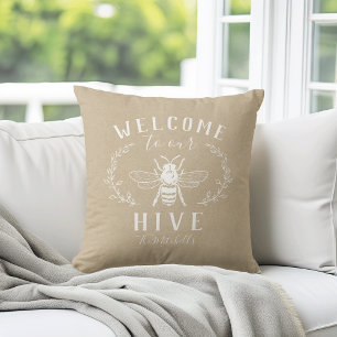 Coussin Bienvenue à notre Hive personnalisée
