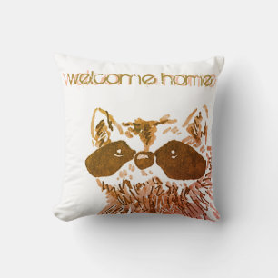 Coussin Bienvenue Accueil Woodland Gold Raccoon