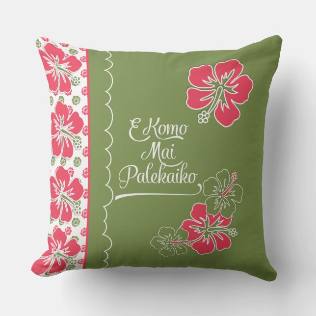 Coussin Bienvenue au Paradise Hot Pink Hibiscus Hawaiian (Recto)