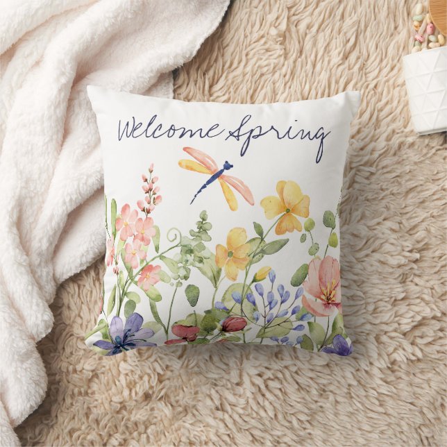 Coussin Bienvenue au Printemps avec Fleurs Sauvages et Lib (Couverture)
