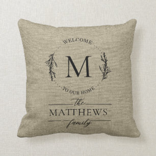 Coussin Bienvenue chez nous Ferme de style Famille Nom