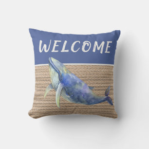 Coussin Bienvenue Corde de baleine bleue marine