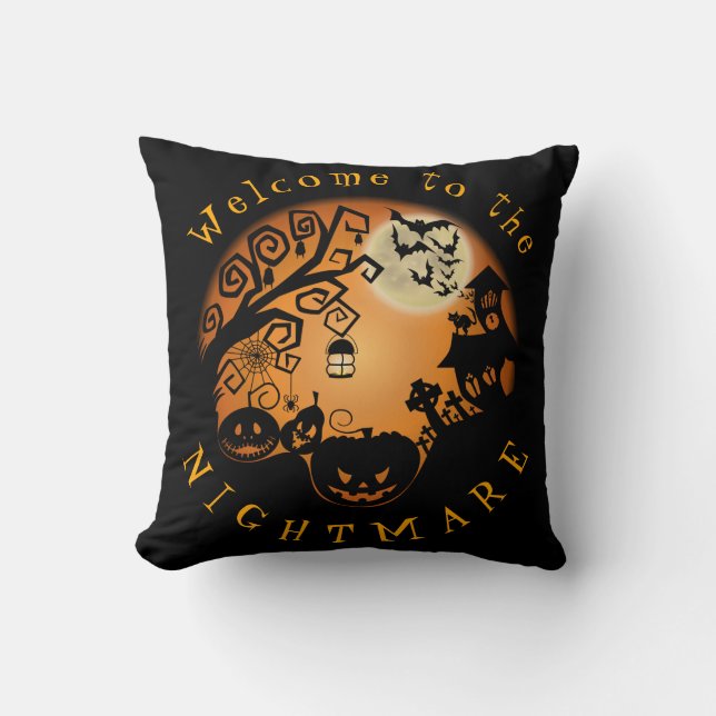 Coussin Bienvenue dans la coutume du Citrouille Halloween  (Recto)