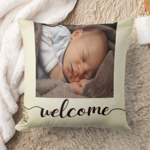 Coussin Bienvenue nouveau-né bébé photo personnalisée Jeu 