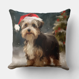 Coussin Biewer Terrier Chien dans Noël de neige