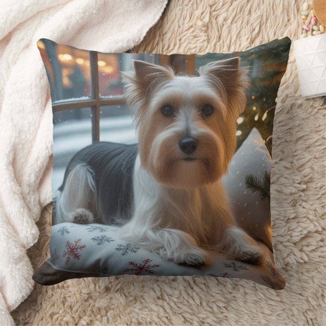 Coussin Biewer Terrier With Christmas Lights Holiday (Couverture)