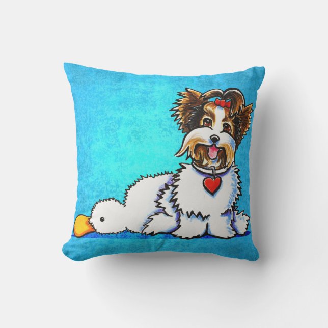 Coussin Biewer Yorkie Wanna Play Blue (Recto)