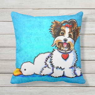 Coussin Biewer Yorkie Wanna Play Blue