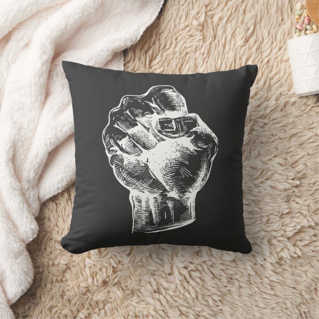 Coussin Big White Linocut-style Fist Illustration (Couverture)