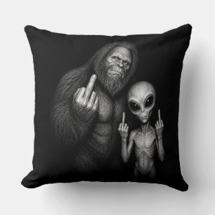 Coussin Bigfoot Sasquatch Extraterrestre Doigt D'honneur